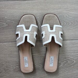 Beige and White Slip-On Sandals H strap